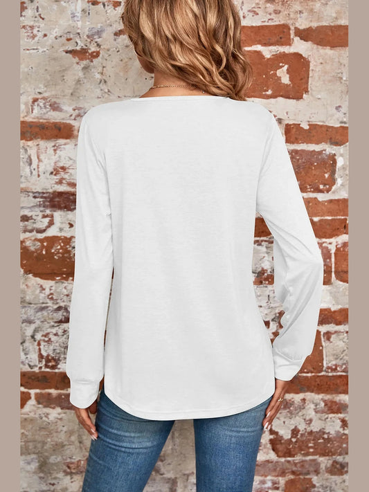 Ruched Square Neck Long Sleeve T-Shirt nicholesgifts