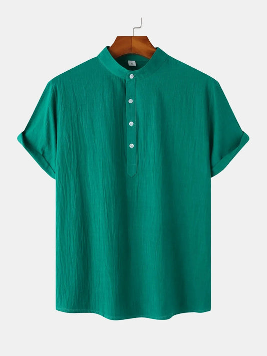 Men's Mandarin Collar Short Sleeve Henley Shirt NicholesGifts
