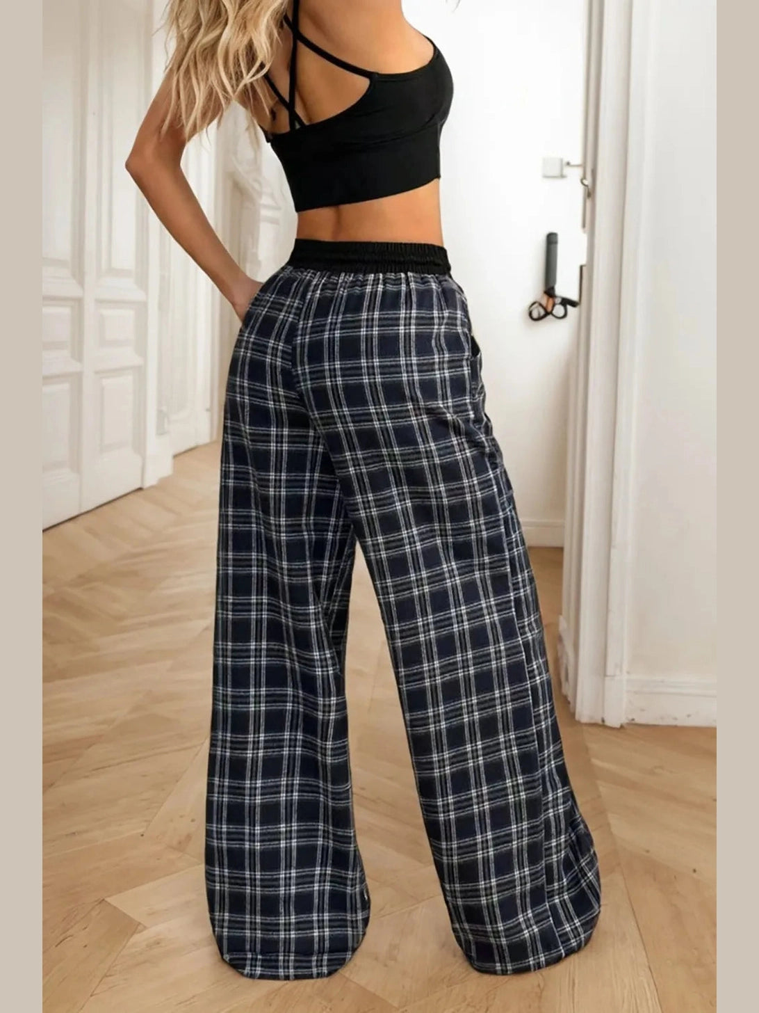 Plaid Wide Leg Pants Trendsi