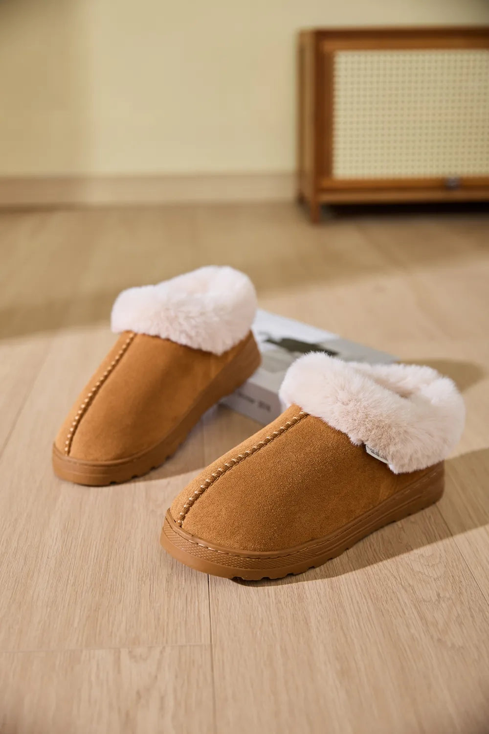 Women Faux Fur Round Toe Platform Slippers nicholesgifts