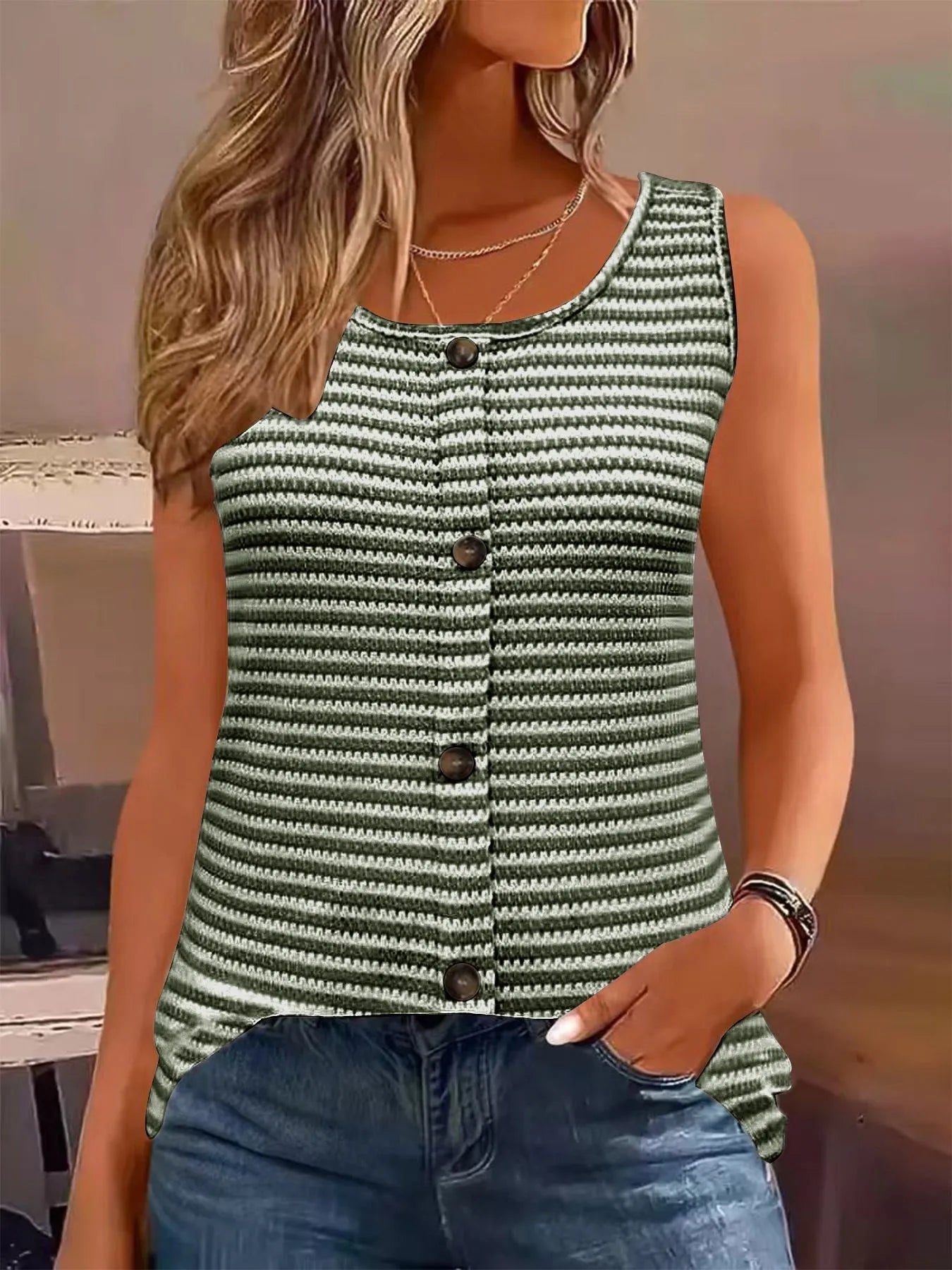 Striped Round Neck Tank Top NicholesGifts