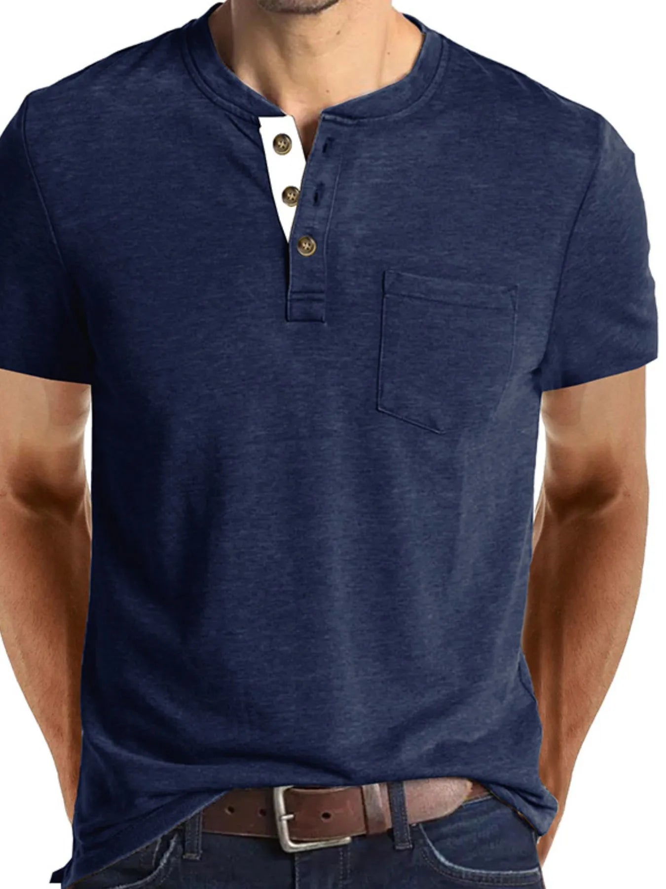 Men's Full Size Classic Henley Pocket Polo T-Shirt Plus Size NicholesGifts