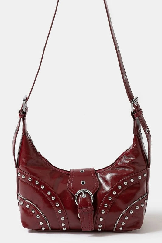 Fame Faux Leather Studded Trim Shoulder Bag Trendsi