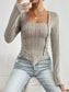 Ribbed Decorative Button Long Sleeve T-Shirt nicholesgifts