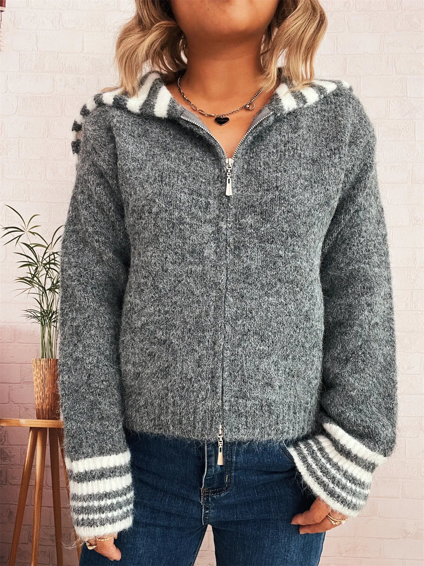Striped Zip-Up Cardigan NicholesGifts