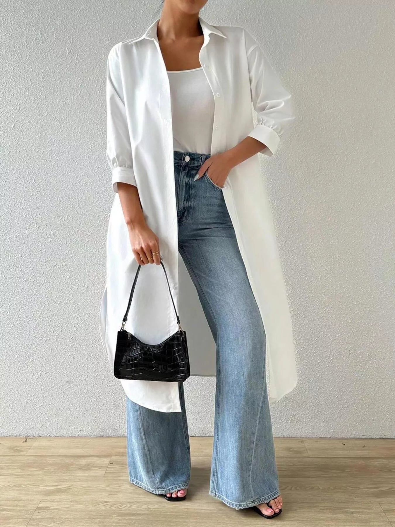Button-Up Long Sleeve Longline Shirt