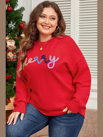 Plus Size MERRY Round Neck Long Sleeve Sweater nicholesgifts