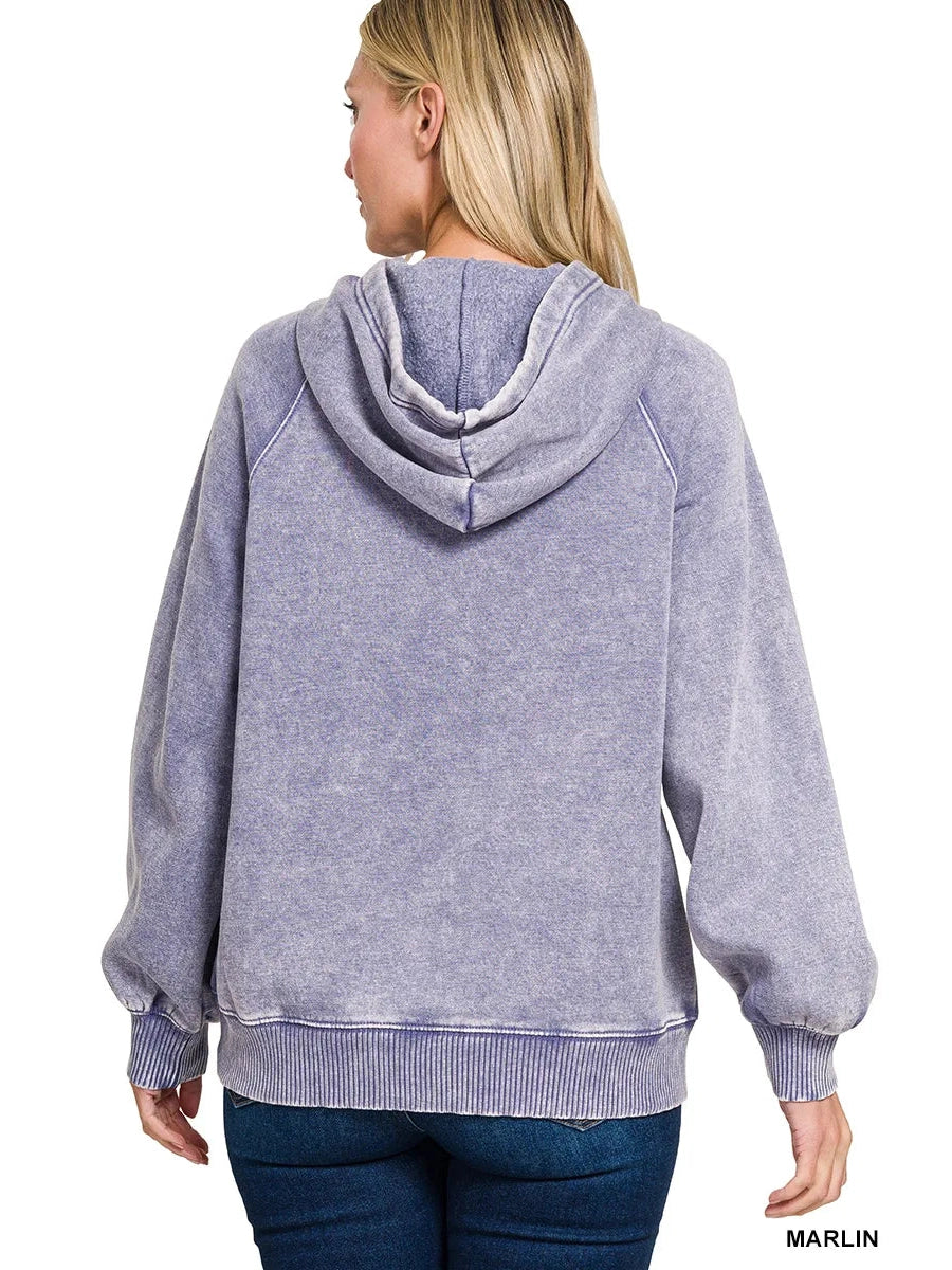 Zenana Acid Wash Fleece Hoodie with Kangaroo Pocket