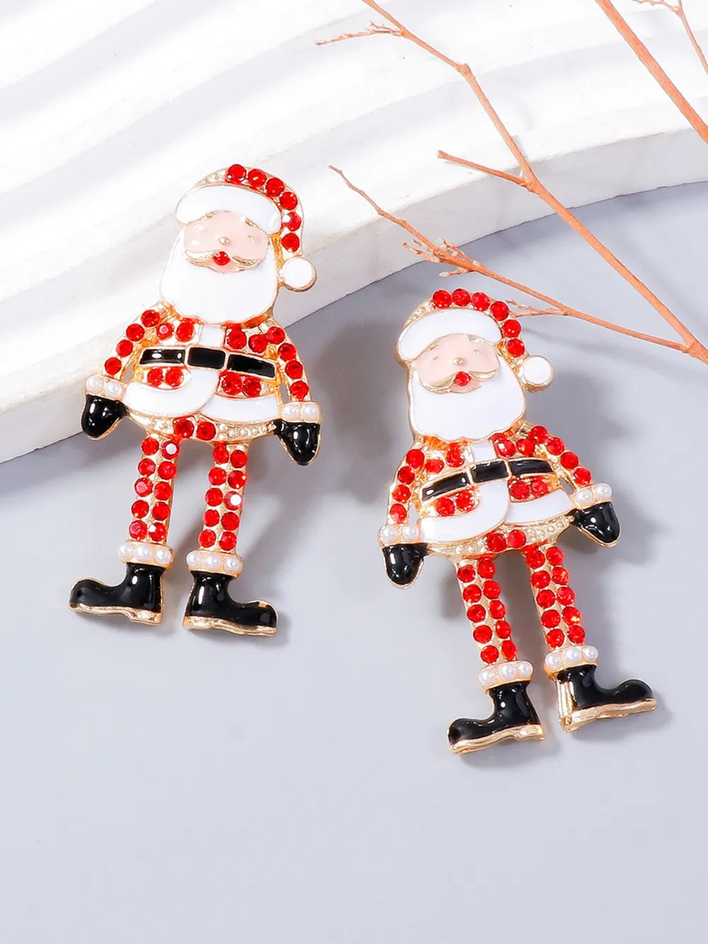 Alloy Rhinestone Santa Earrings Trendsi