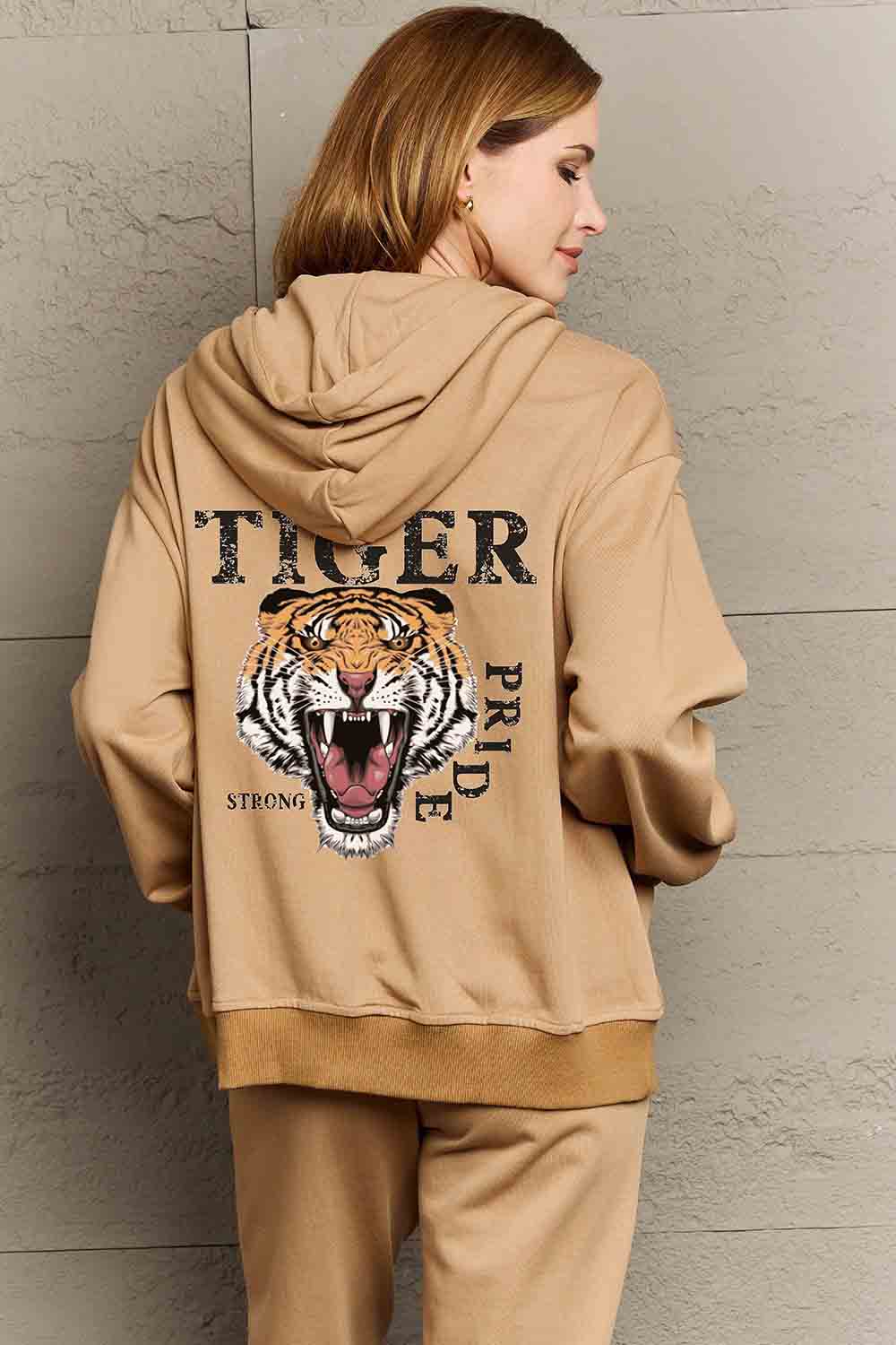 Simply Love Full Size TIGER STRONG PRIDE Graphic Hoodie Trendsi
