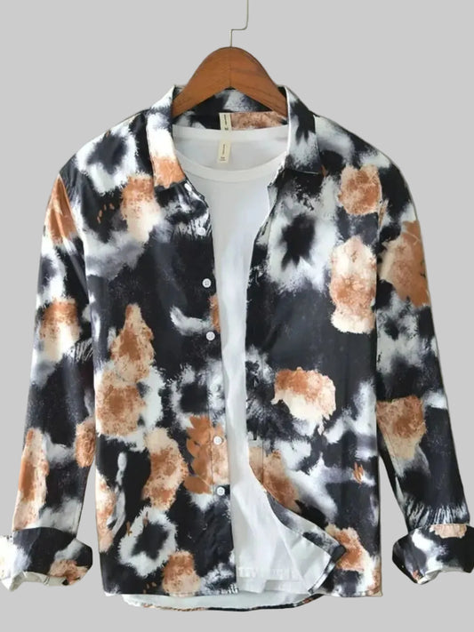 Men's Plus Size Printed Button Up Long Sleeve Shirt nicholesgifts