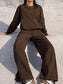 Round Neck Long Sleeve Top and Elastic Waist Pants Set nicholesgifts