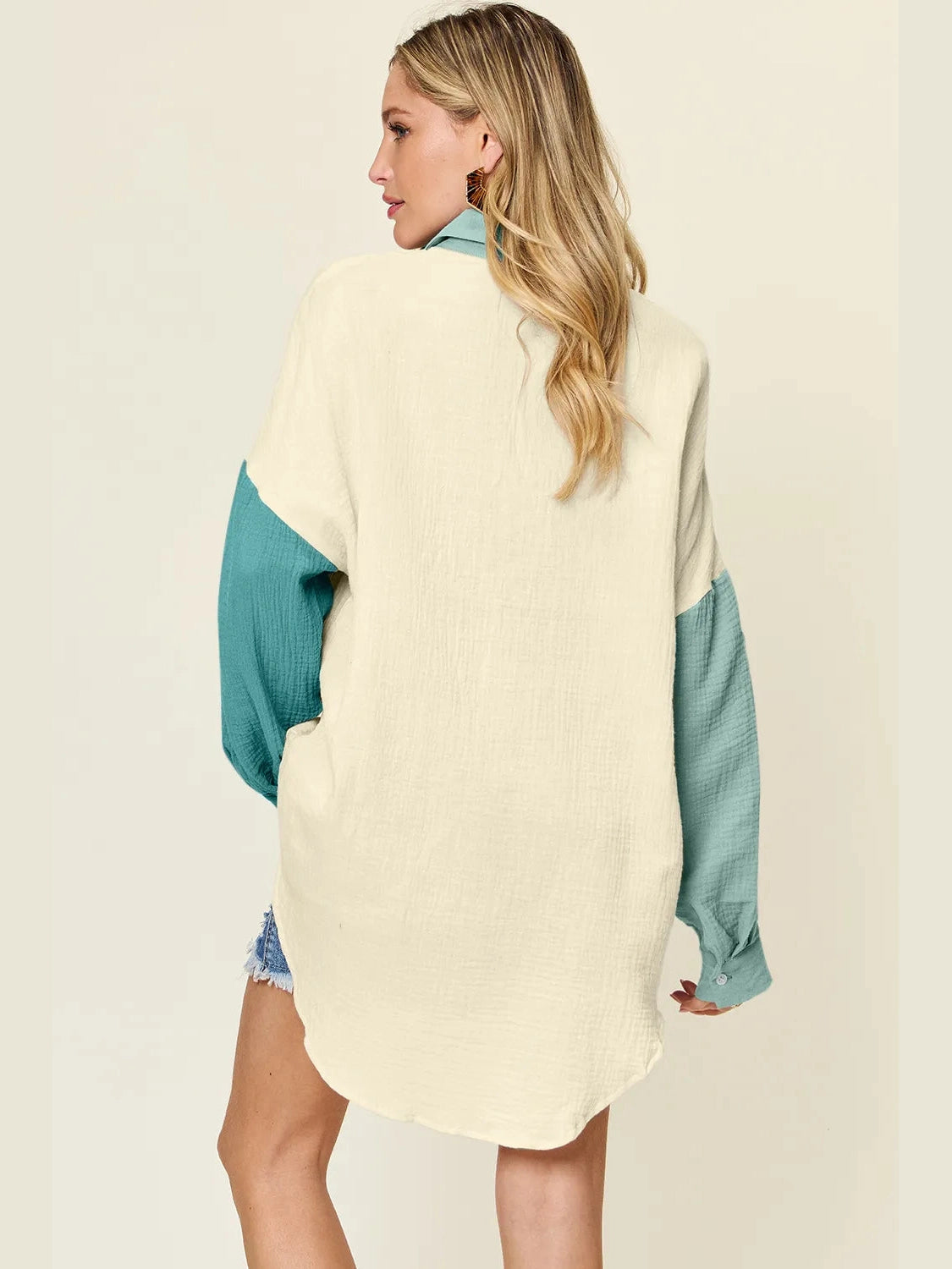 Double Take Full Size Pocketed Texture Button Up Shirt