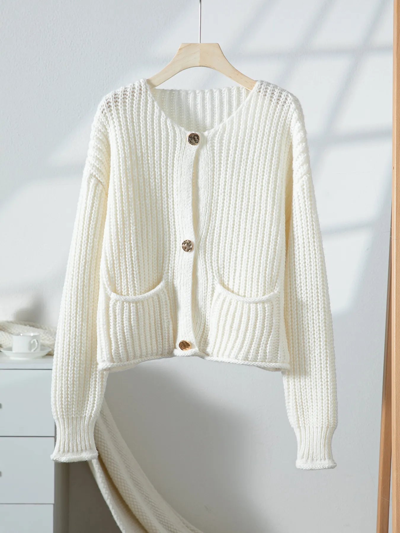 Button-Front Knit Cardigan with Pockets