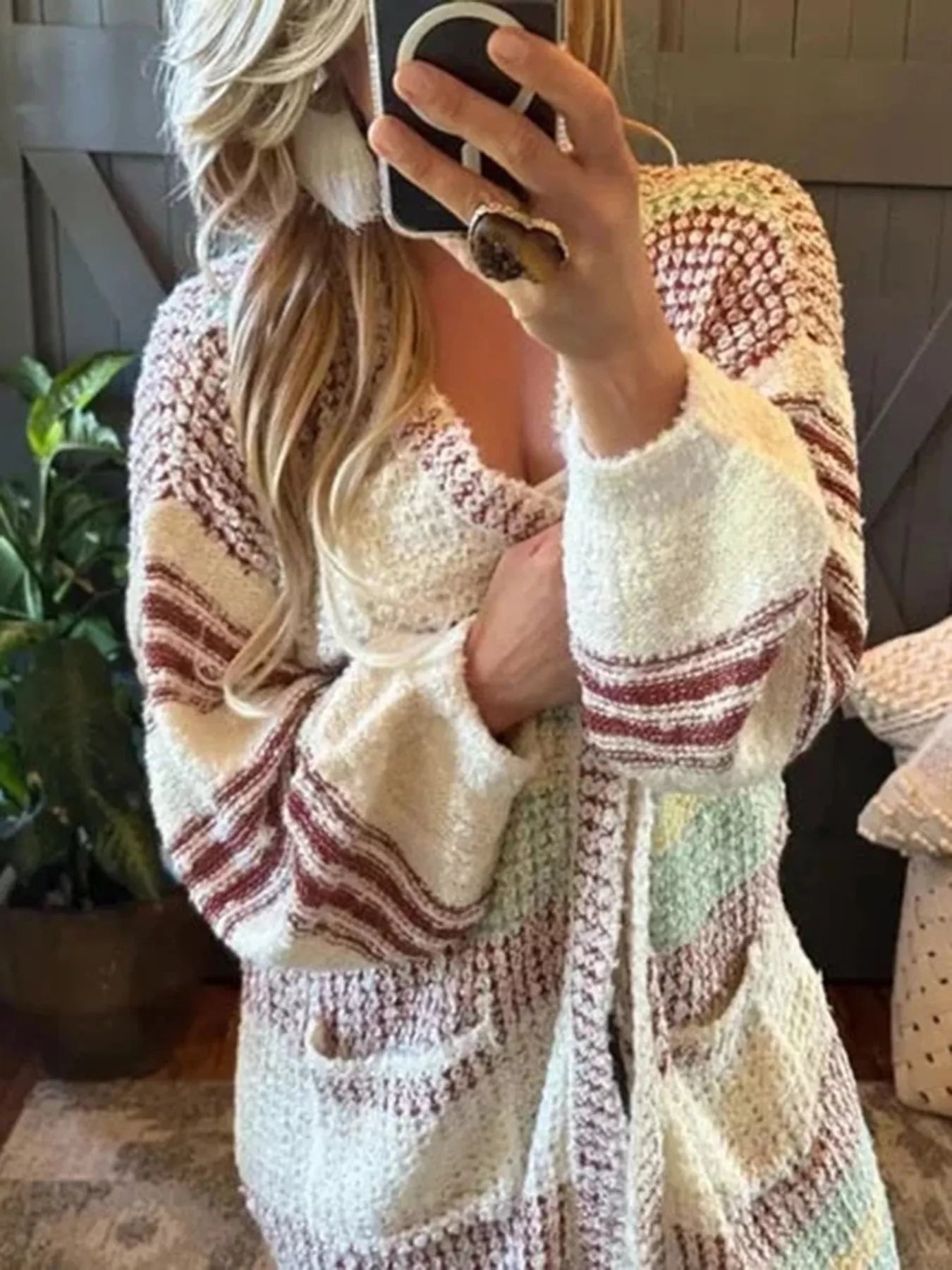 Striped Open Front Longline Cardigan NicholesGifts