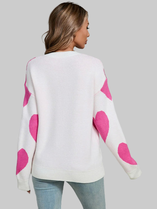 Women Angel Wings Contrast Heart Dropped Shoulder Long Sleeve Sweater nicholesgifts