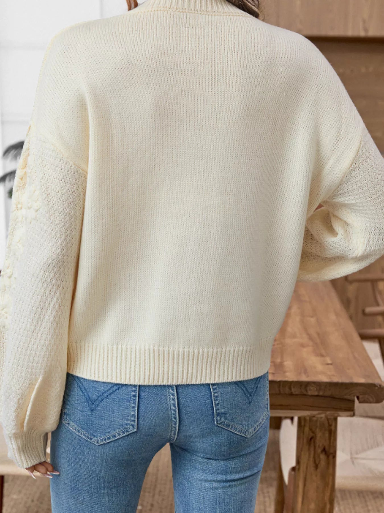 Flower Round Neck Long Sleeve Sweater