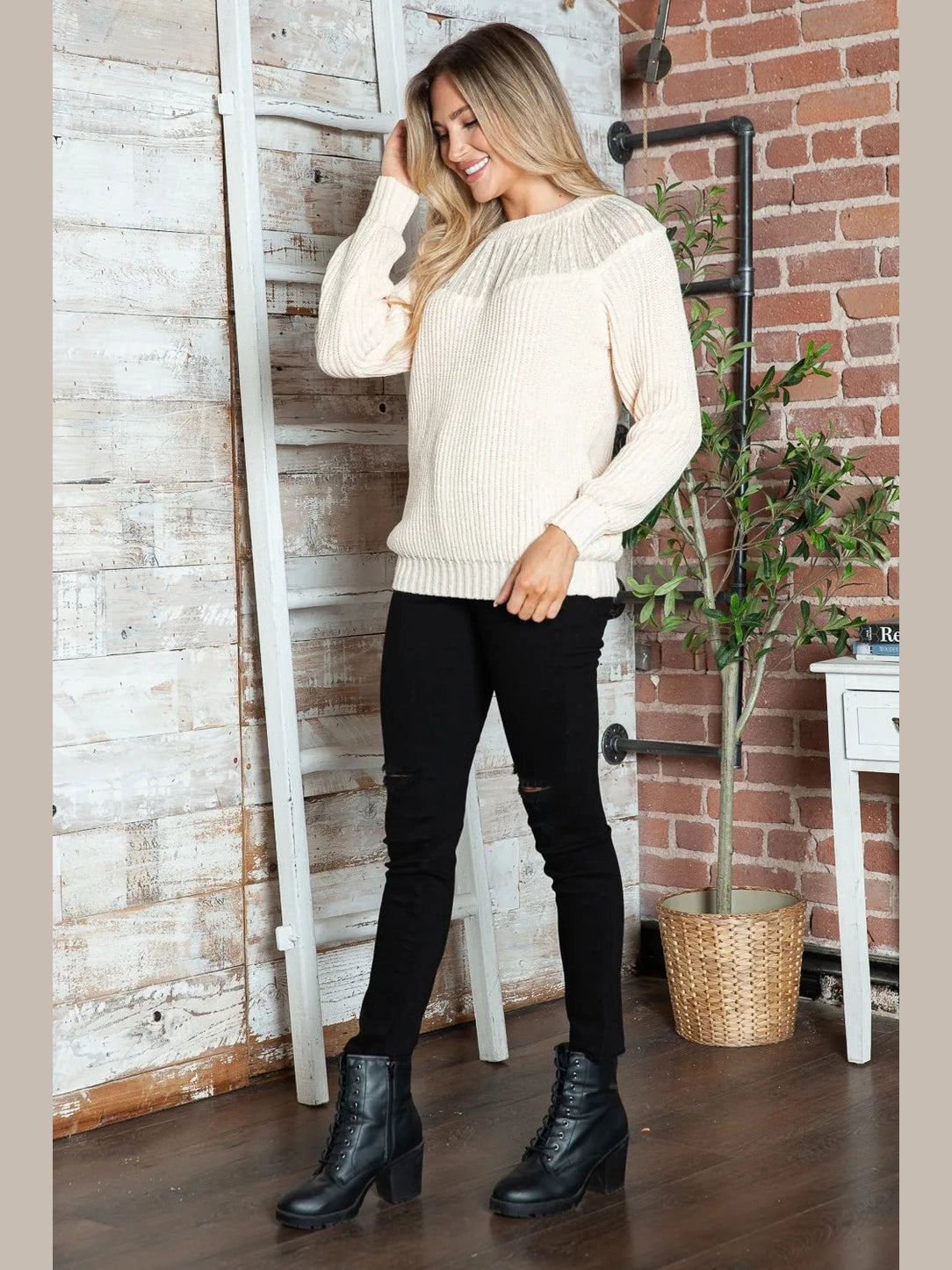 Round Neck Rib-Knit Sweater Trendsi
