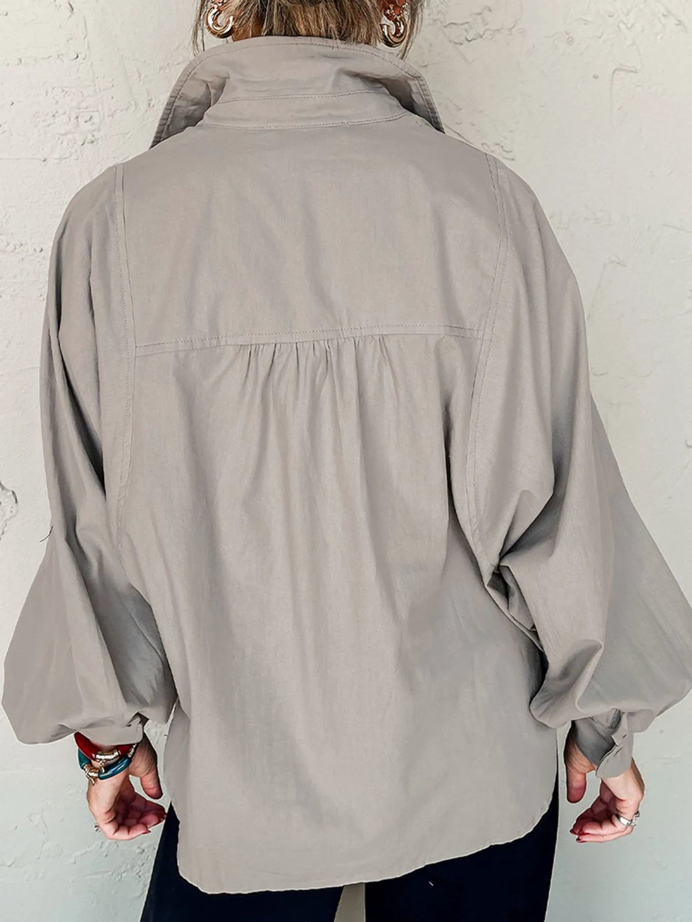 Button Up Lantern Sleeve Shirt NicholesGifts