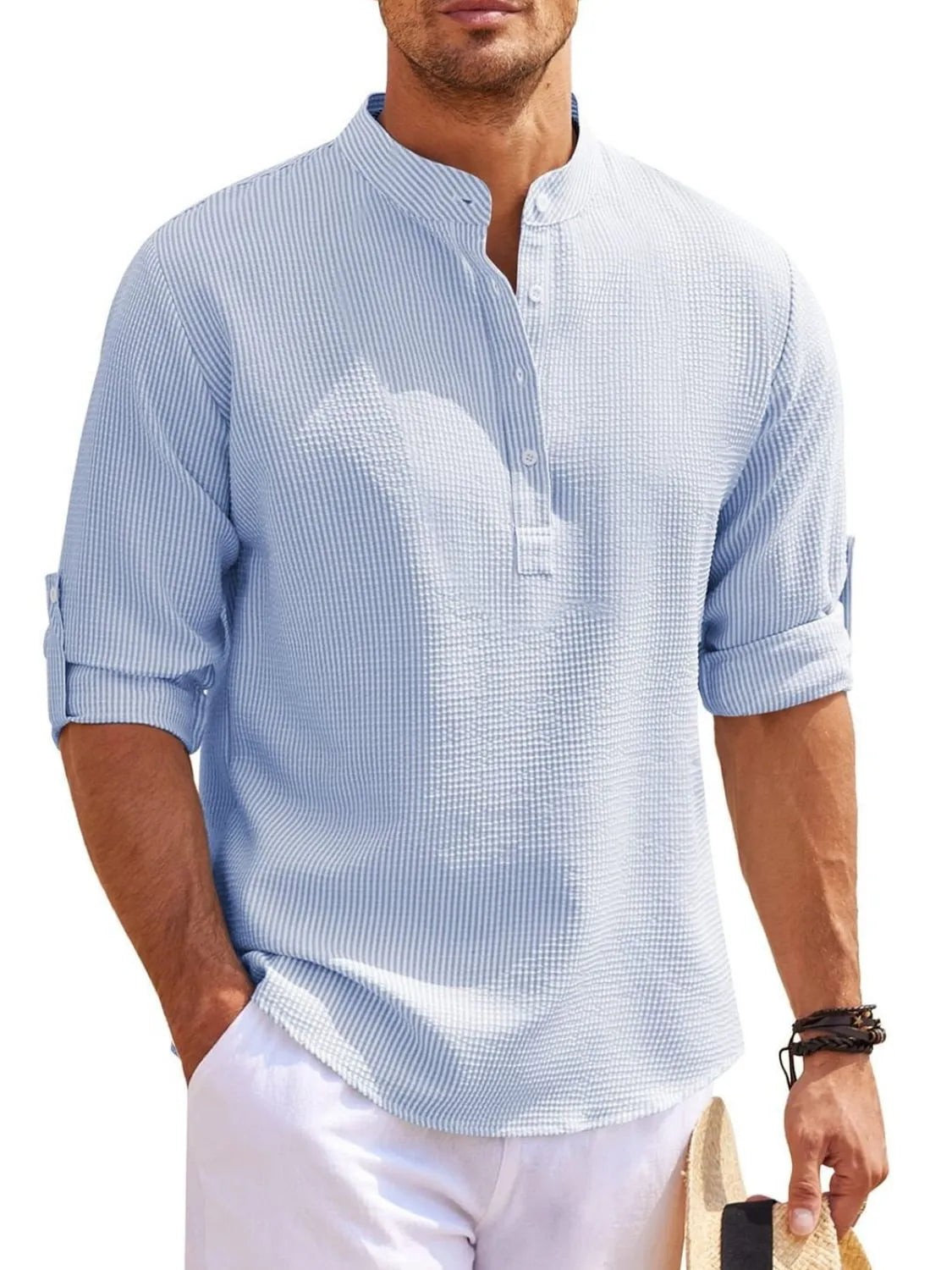 Men's Full Size Button Detail Long Sleeve Top Plus Size NicholesGifts