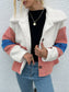 Women Shiny Color Block Button Down Collared Jacket nicholesgifts