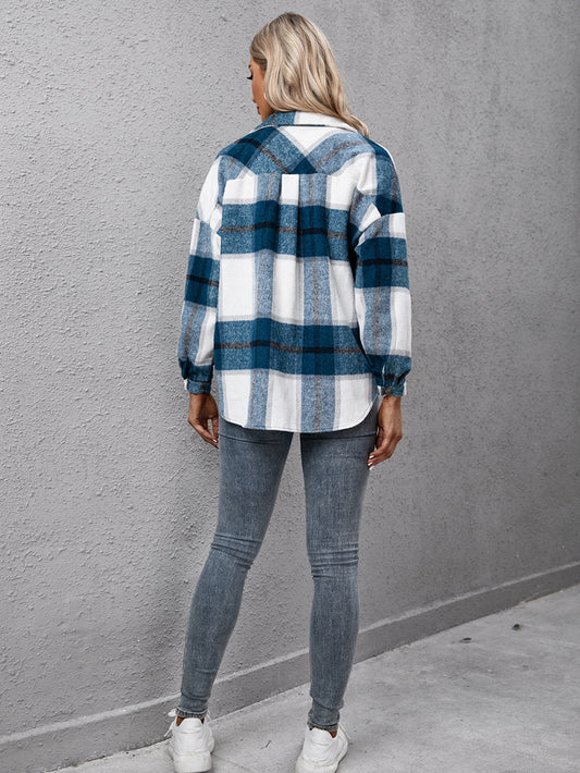 Ivy Lane Plaid Long Sleeve Shirt Jacket nicholesgifts