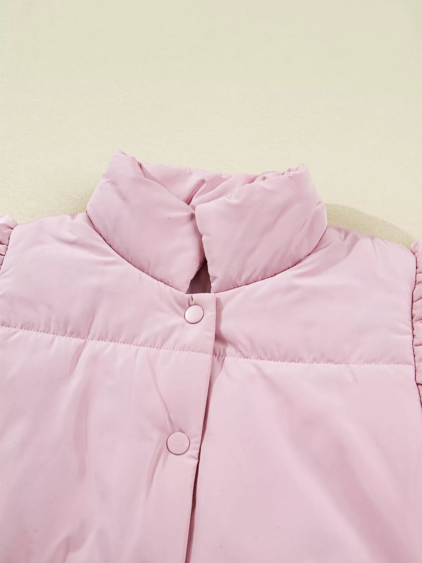 Stand Neck Flutter Sleeve Snap Button Puffer Vest nicholesgifts