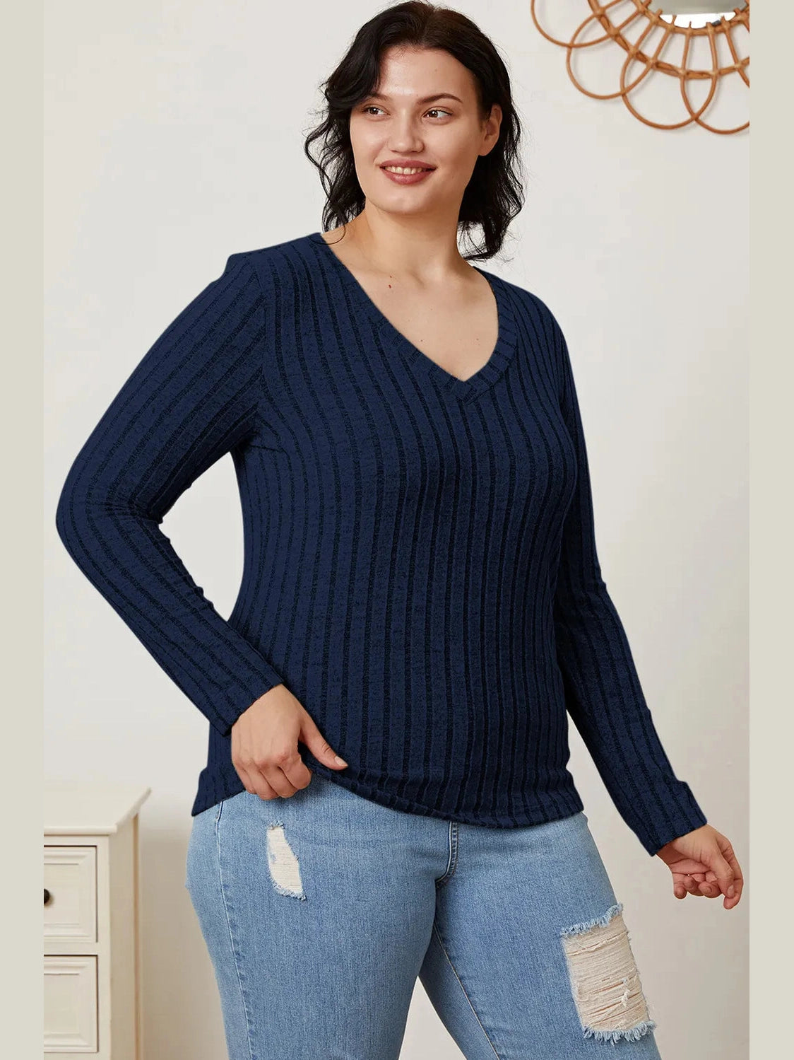 Basic Bae Full Size Ribbed V-Neck Long Sleeve T-Shirt nicholesgifts