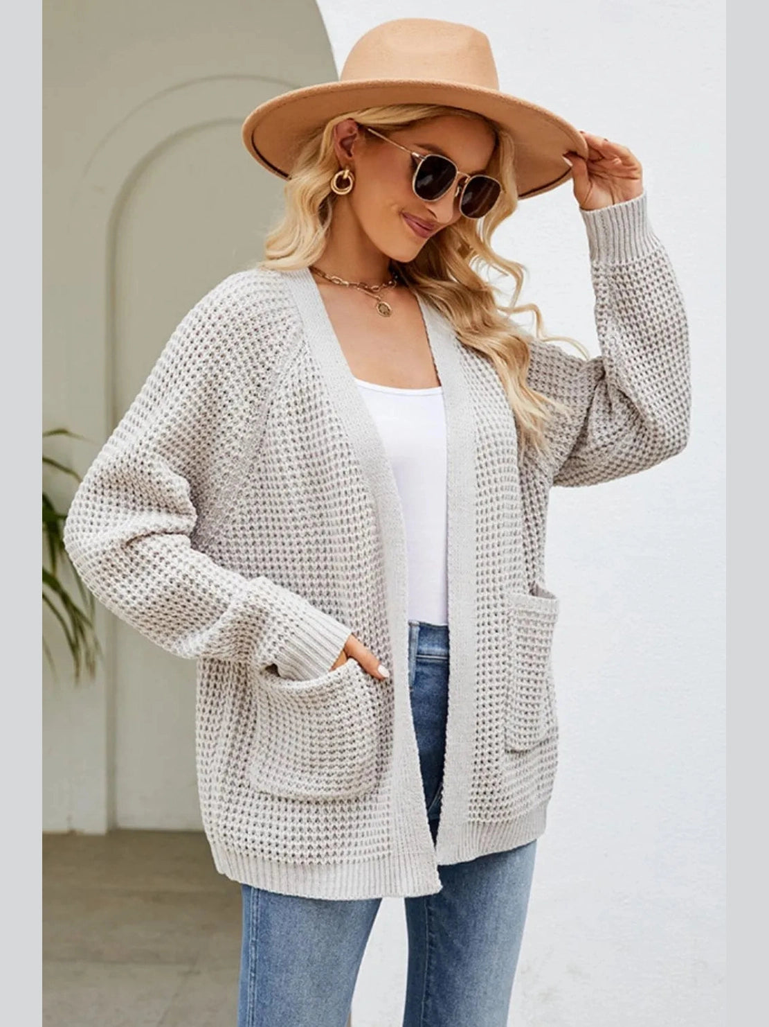 Women Open Front Raglan Sleeve Pocketed Cardigan nicholesgifts