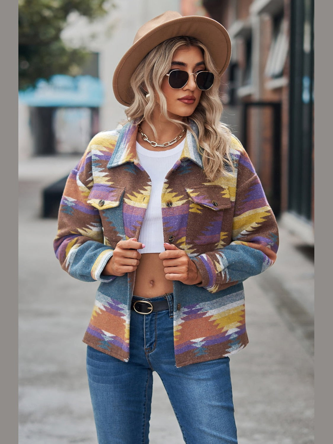 Printed Collared Neck Jacket nicholesgifts