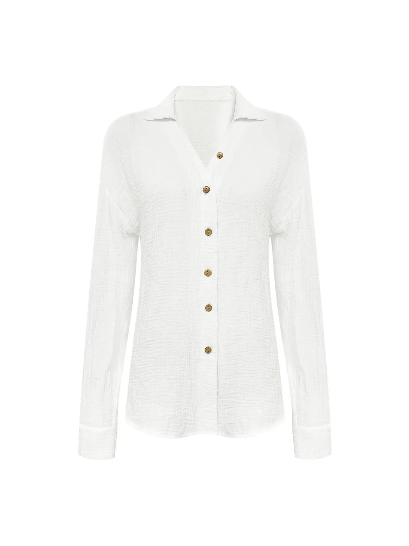 Texture Button Down Side Slit Long Sleeve Shirt NicholesGifts