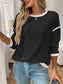 Ribbed Contrast Trim Long Sleeve Top nicholesgifts