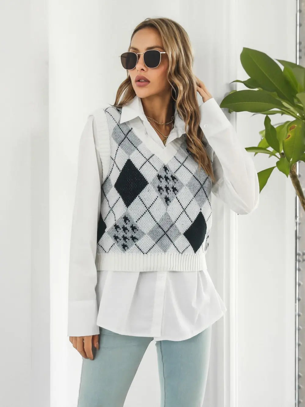 V-Neck Plaid Sweater Vest nicholesgifts
