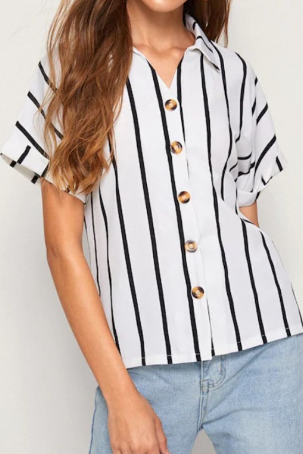 Striped Button Up Short Sleeve Shirt nicholesgifts