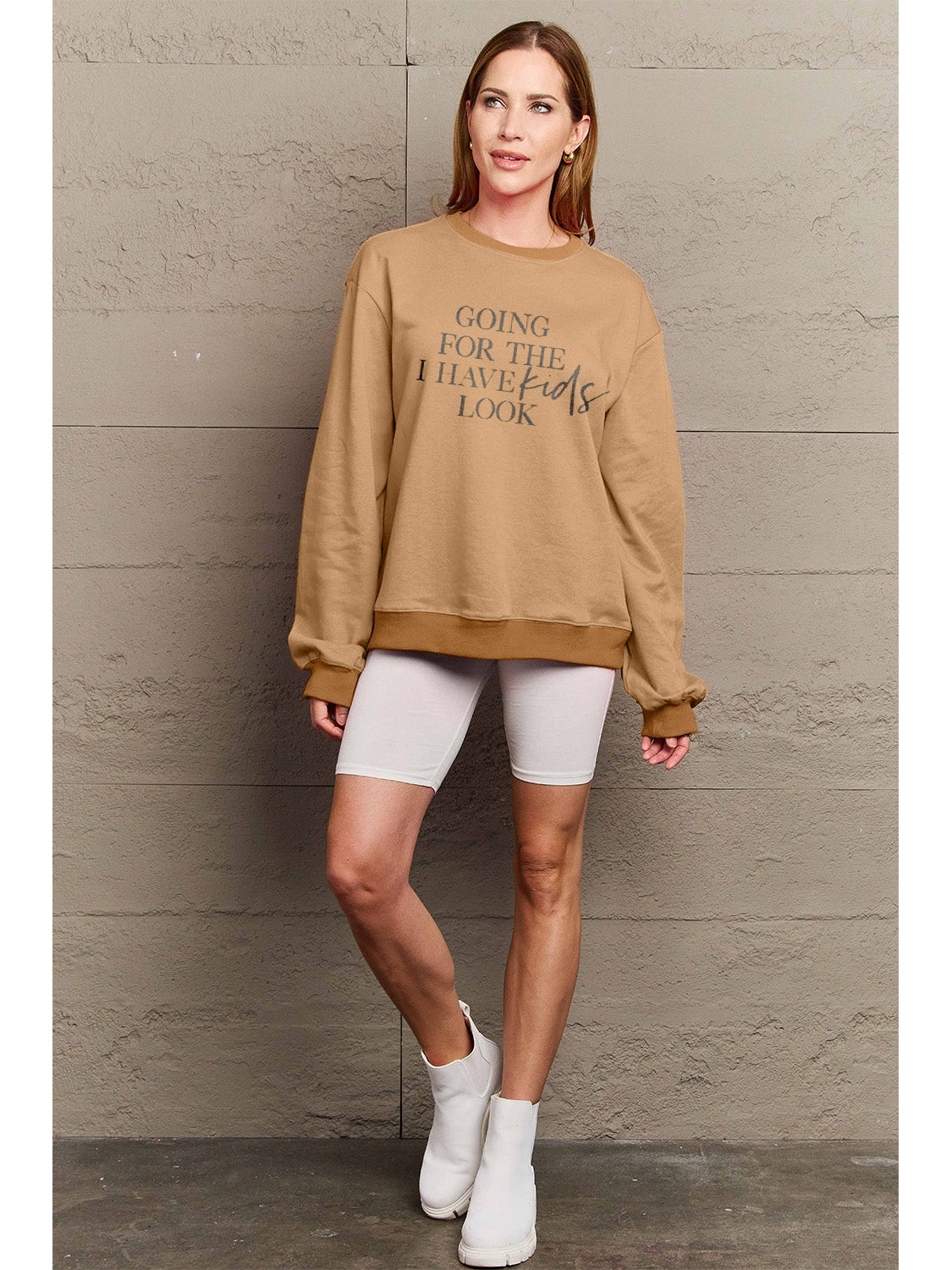 Simply Love Full Size GOING FOR THE I HAVE KIDS LOOK Long Sleeve Sweatshirt nicholesgifts