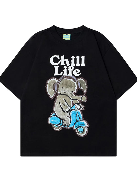 Men's Casual Elephant Graphic Short Sleeve Oversized T-Shirt Trendsi