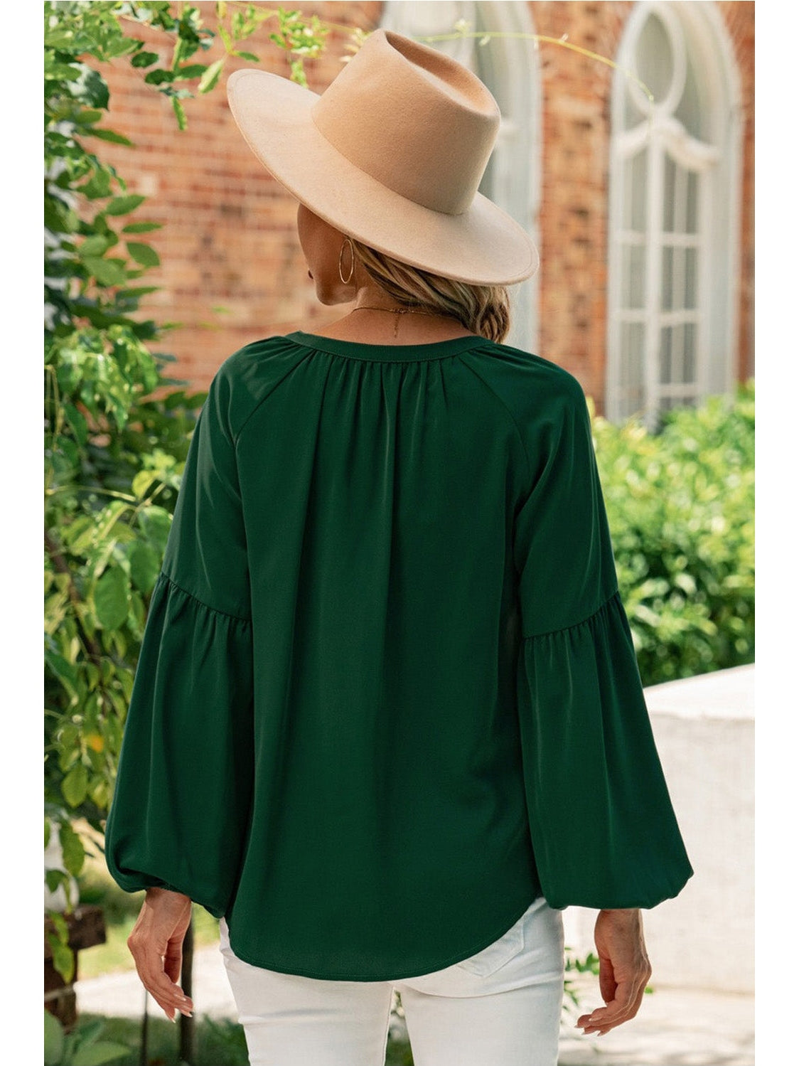 Women Ruched Notched Balloon Sleeve Blouse nicholesgifts