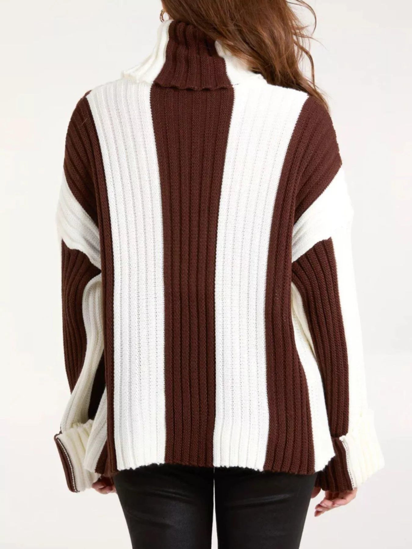 Color Block Ribbed Turtleneck Sweater Trendsi