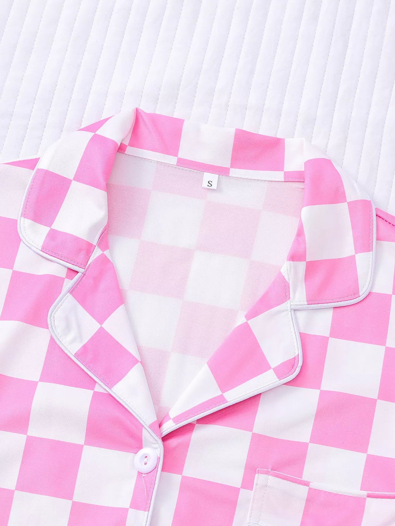 Checkered Print Button Up Top and Shorts Lounge Set nicholesgifts