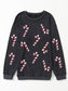 Women Sequin Candy Cane Round Neck Christmas Sweatshirt nicholesgifts