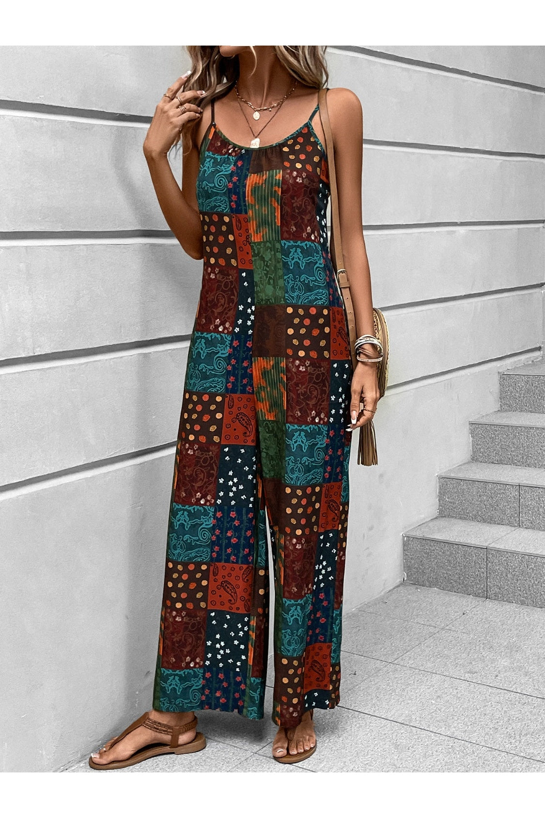 Printed Scoop Neck Spaghetti Strap Jumpsuit nicholesgifts