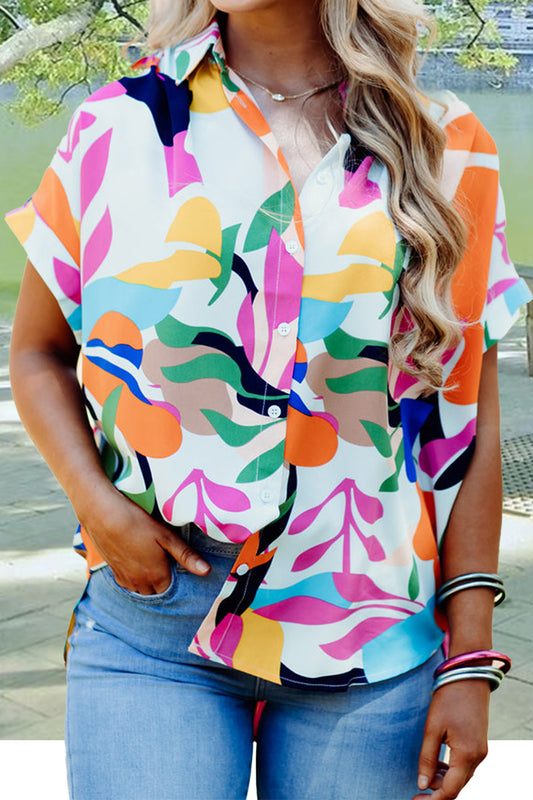 Printed Collared Neck Short Sleeve Shirt nicholesgifts