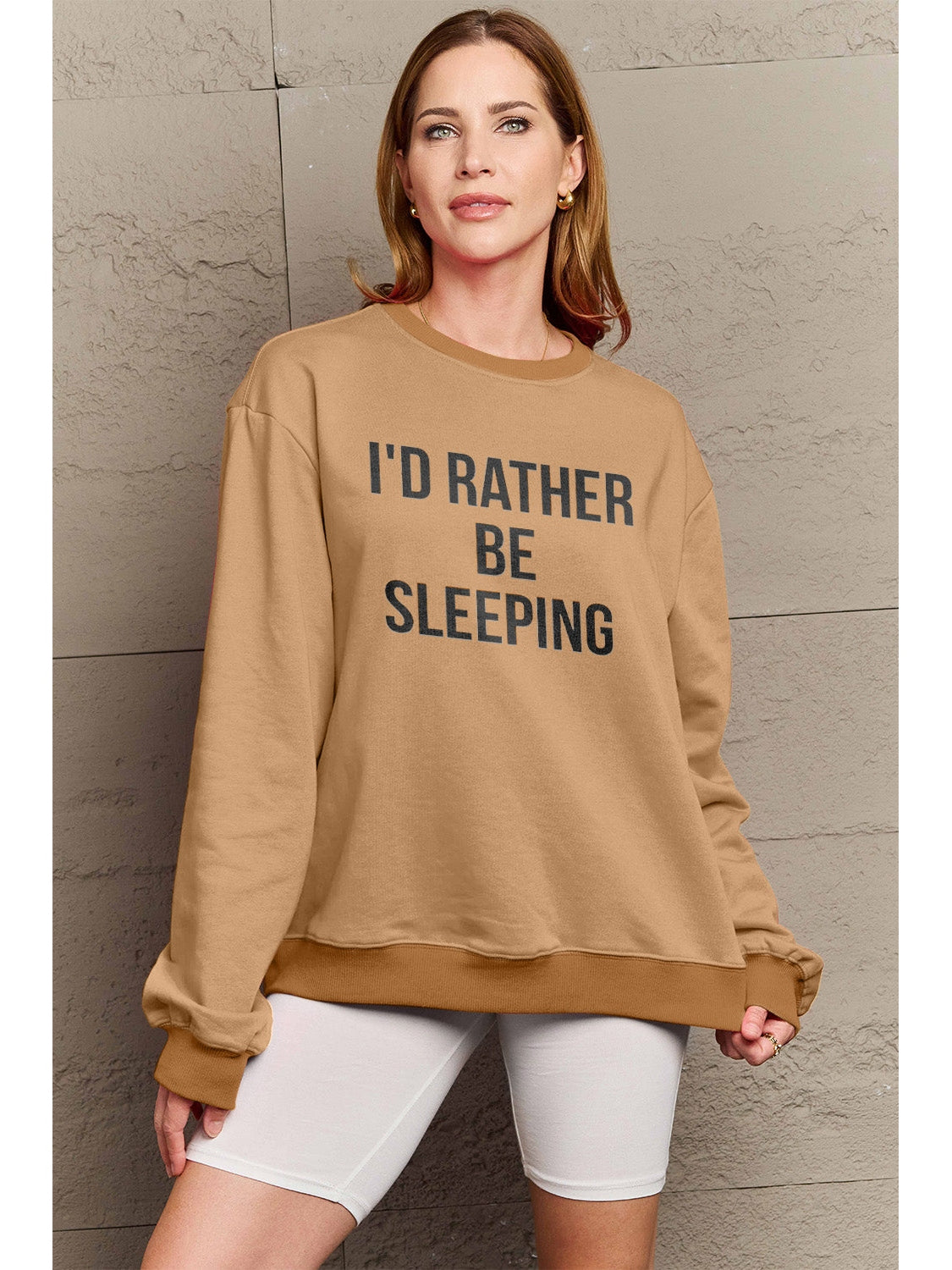 Simply Love Full Size I'D RATHER BE SLEEPING Round Neck Sweatshirt nicholesgifts