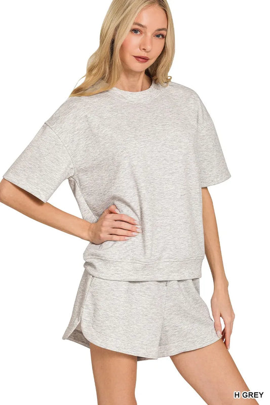 Zenana Scuba Short Sleeve Top & Shorts Set Trendsi