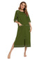 Zip Up Slit Round Neck Night Dress with Pockets nicholesgifts