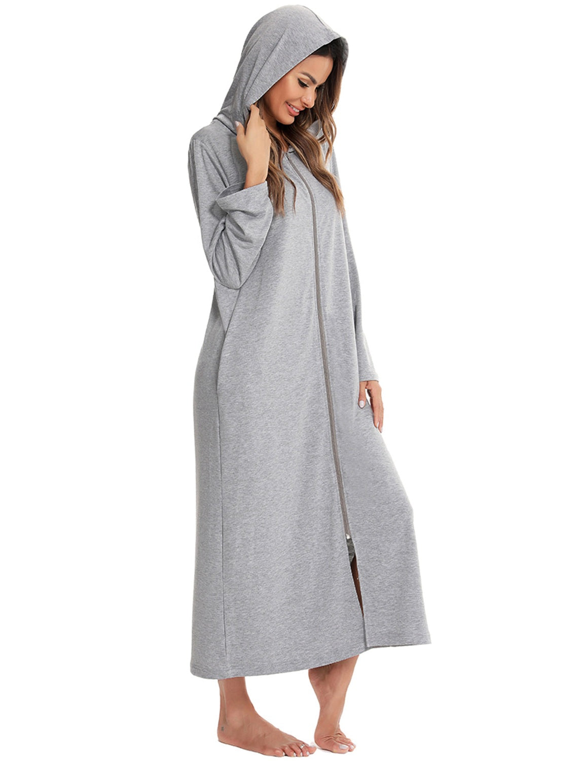 Zip Front Hooded Night Dress with Pockets nicholesgifts