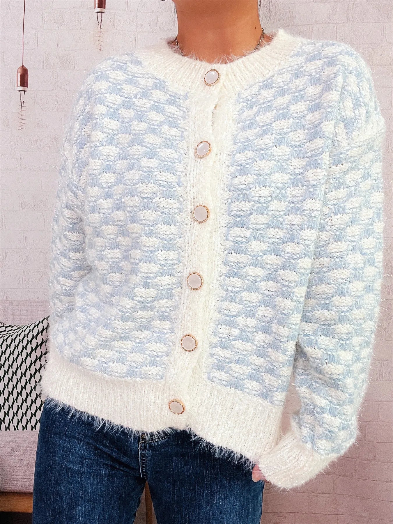 Fluffy Textured Button-Up Cardigan