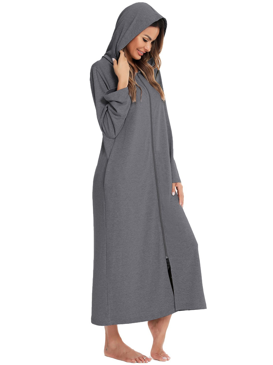 Zip Front Hooded Night Dress with Pockets nicholesgifts