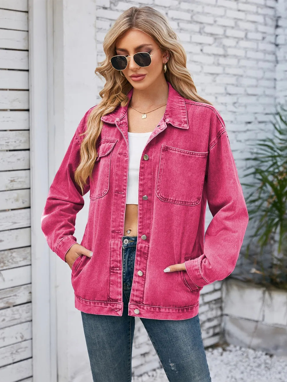 Pocketd Button Up Detachable Hooded Denim Jacket nicholesgifts