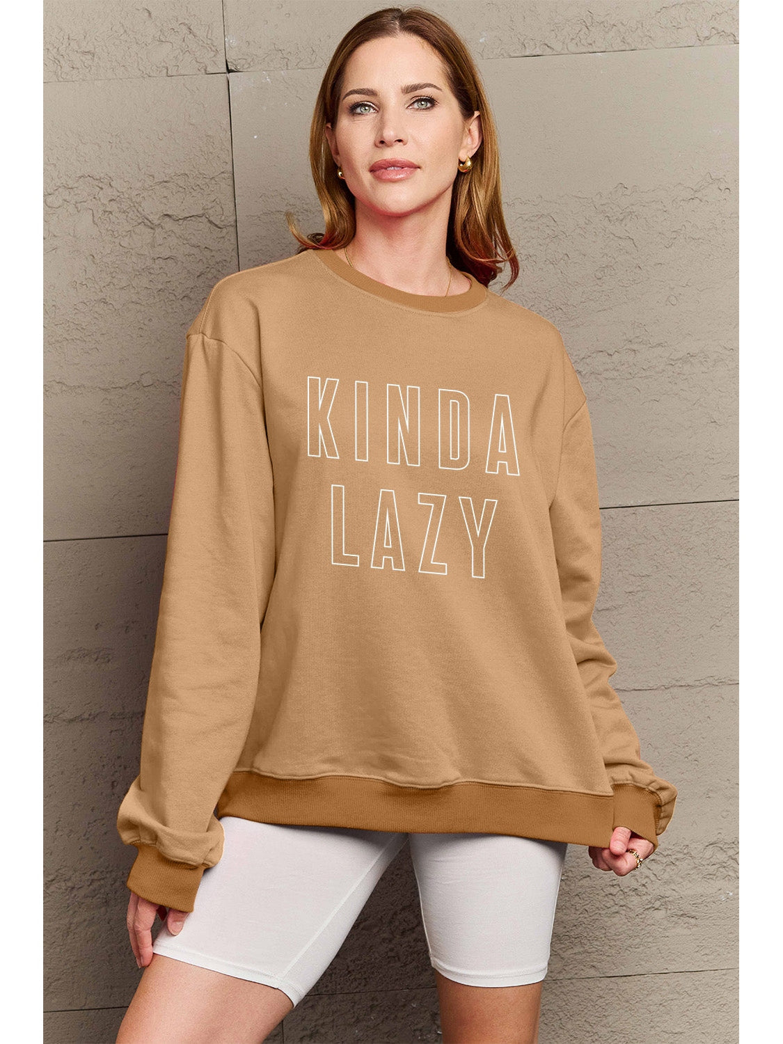 Women Simply Love Full Size Kinda Lazy Round Neck Sweatshirt nicholesgifts